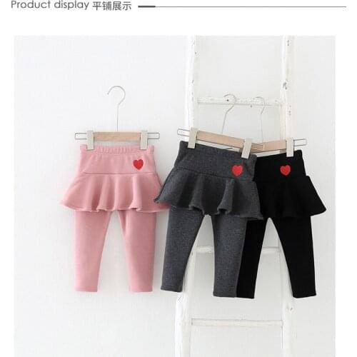 2020 Childrens Clothing Autumn Winter New Girls Skirt Pants Baby Plus Velvet Bottoming Pants Baby Embroidered Love Leggings