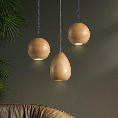 European Designer Wooden Hanging Lamp Wooden Ball Hanging Lamp G4 Chandelier Decorative Creative Restaurant Lighting Lounge Shop