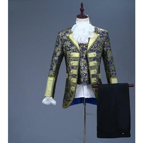 Gothic Style Europe Palace Suits Navy Blue Purple Suit Men Stage Singer Party Prom Costume