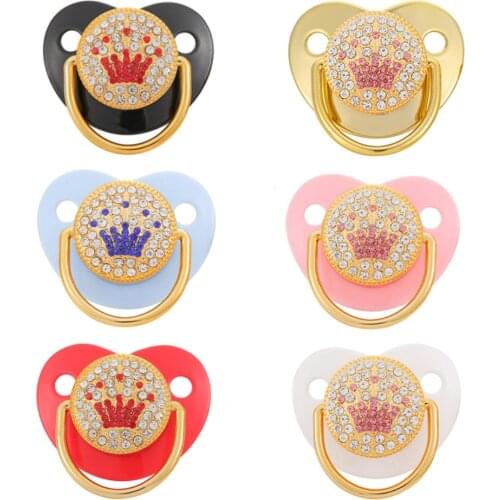 Crown Rhinestones Bling Gold Pacifier Baby Dummy Infant Lollipop Chupeta Luxury Infant Dummy Pink Rhinestone BPA Free