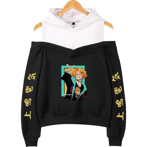 Hot Sale Cartoon My Hero Academia Hoodies Female Off Shoulder Sweatshirt Girls Pullovers Harajuku Streetwear Denki Kaminari Tops