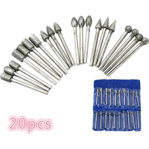 Bits Head Accessories Set Shank Grinding Needle Carving Polishing Mounted Mini Drill Tools 3mm 20pcs/set Diamond Point Burr