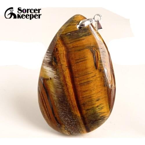 Real Natural Iron Tiger Eye Stone Pendant Necklace Polished Drop Agates Slice Fashion Crystal Beads For Jewelry Making BA284