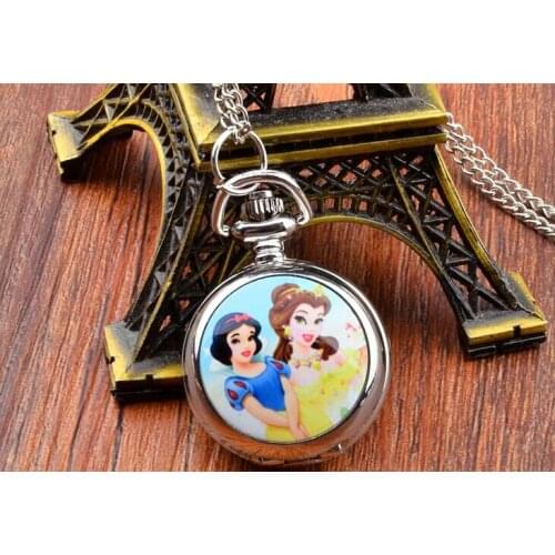 New seyle Snow White Sandy princess Belle princess pattern pendant necklace pocket watch Best Gift for Kid Women wholesale