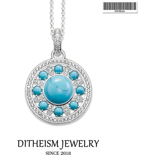 Link Chain Necklace Blue Ornament, 2018 New Fashion 925 Sterling Silver Jewelry Trendy Gift For Women Girls