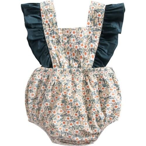 Lovely Baby Girl Romper Sleeveless Bodysuit for Newborn Girls Baby Selvedge Girls Overall with Floral for Infant Girl Kids Child