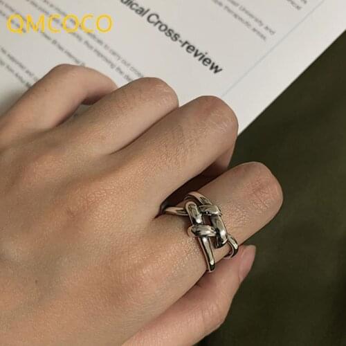 QMCOCO Minimalist 925 Silver Geometry Ring For Women Engagement Personality Twine Jewelry New Fashion Accessories Gift