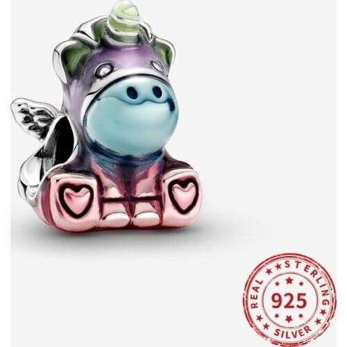 Real 925 Sterling Silver Beads colorful unicorn Bruno charm Fit Original Pandora Bracelets Bangles Women Jewelry