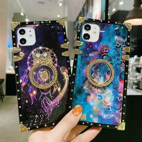 Luxury Glitter Square Case For Samsung Note 20 Ultra Note10 Lite Plus Note9 Note8 Cover Colorful Stars Sky Owl Flower Phone Case