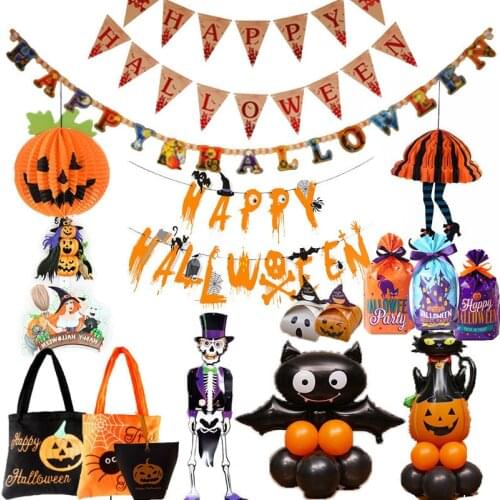 Happy Halloween Balloon Letters Banner Ghost Pumpkin Paper Lantern Holiday Tote Bag Hat Ghost Wallpaper Halloween DecorationYK80