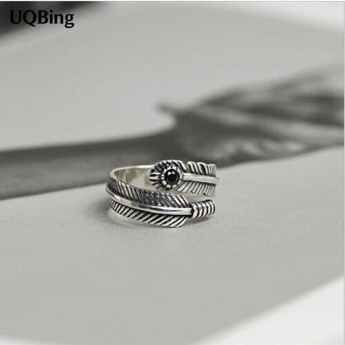 925 Sterling Silver Retro Feather Ring For Party Jewelry Christmas Gift Women Jewelry Finger Rings