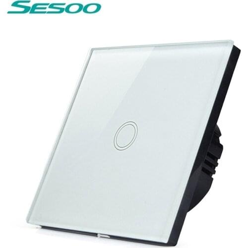 SESOO EU Standard Touch Switch, 1 Gang 1 Way,Wall Light Touch Screen Switch,Crystal Glass Switch Panel AC 110-250V for Light