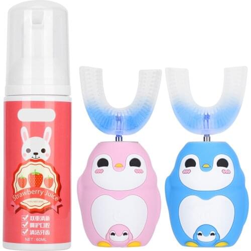 Silicone UShaped Head Smart Children Safe Low Amplitude High Frequency Motor Automatic Sonic Electronic Toothbrush Mousse 60ml