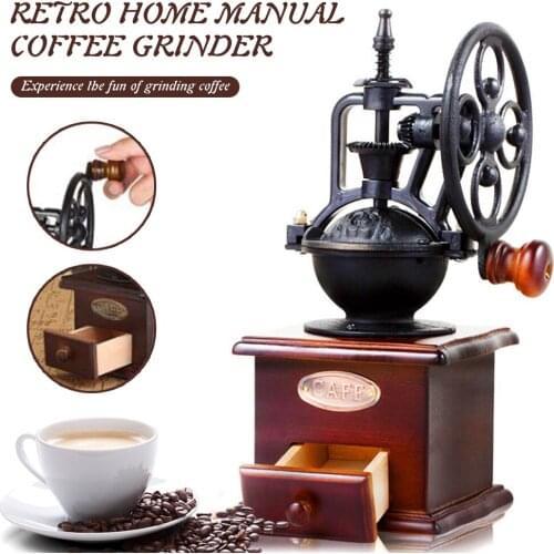 Vintage Coffee Bean Grinder Wooden Manual Coffee Grinder Hand Stainless Steel Retro Coffee Spice Burr Mill W/ Ceramic Mold Core