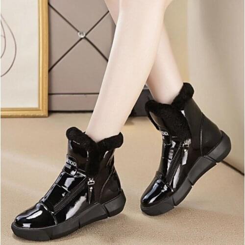 Patent Leather Platform Warm Plush Winter Boots Women High help Waterproof Snow Boots Woman plush Ankle Boots Shoes women 2020
