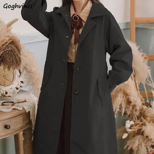 Trench Woman Simple Solid Long Spring Autumn Outerwear Windbreaker Fashion Chic Single Breasted Elegant Loose Streetwear Outwear