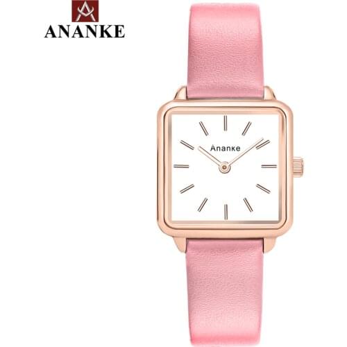 Ananke Women Watches Leather Buckle Belt Lady Waterproof and Shock Resistant Square Simple Dial Quartz Wristwatch AN25