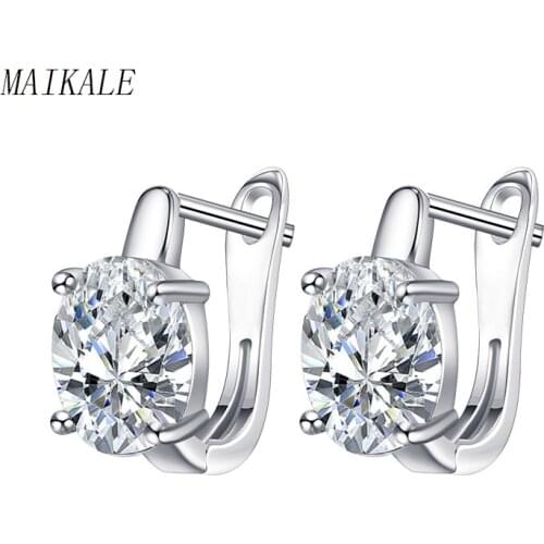 MAIKALE Simple Round Stud Earrings White AAA Cubic Zirconia Copper Plated Gold Korean Earrings For Women Send Friend Gift