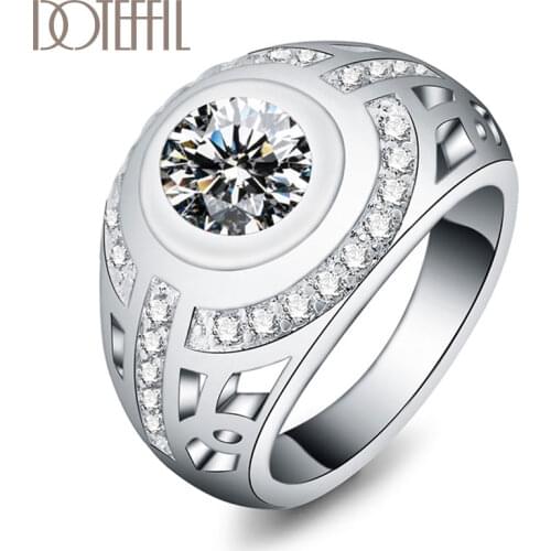 DOTEFFIL 925 Sterling Silver Crystal AAA Zircon Classic Ring For Women Fashion Wedding Engagement Party Gift Charm Jewelry