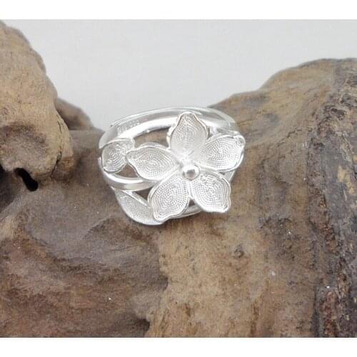 Flower 999 Sterling Silver Rings For Women Wedding Engagement Ring Adjustable Ethnic Luxury Jewelry Boho Handmade Jewellery