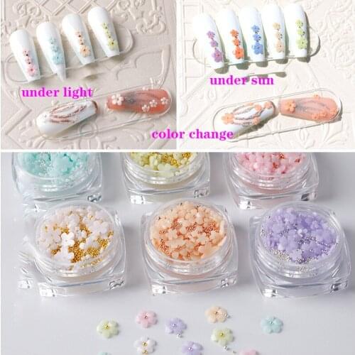 1Bag 6MM Color Change Flowers Nail Art Decorations Variable Color With SunShine Manicure Design Nail Accessories DIY 100Pcs