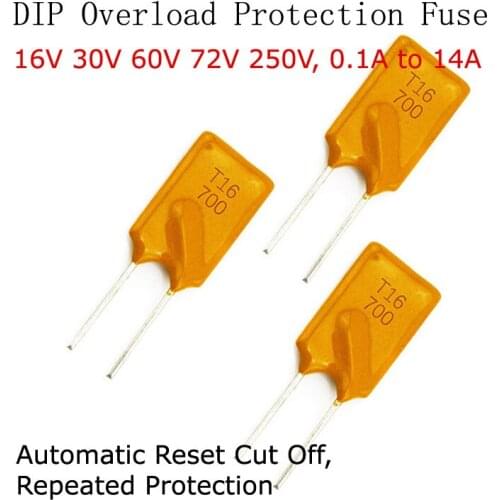 10pcs DIP Fuse Automatic Reset Cut Off Overload Protection Repeated Protection Circuit 16V 30V 60V 72V 250V 0.1A to 14A 60V