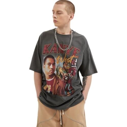 2021 Hip Hop Kanye West Rapper Printed Vintage Tshirts Men T Shirt Cotton Retro Short Sleeve Tees Streetwear Camisetas Hombre