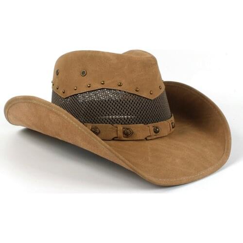 36 Stlye 100% Leather Men Western Cowboy Hat For Gentleman Dad Cowgirl Sombrero Hombre Caps Size 58-59CM