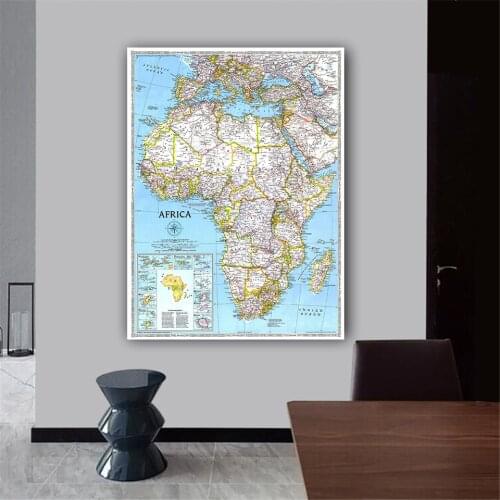 60*90cm Vintage Map of Africa In 1990 Fine Canvas Painting Retro Wall Art Poster Home Office Decoration School Supplies