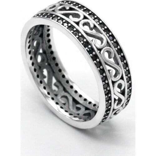 925 Sterling Silver Men Ring With Black Cubic Zircon Hollow Letter S Thai Silver Finger Ring for Male Women Lovers Jewelry