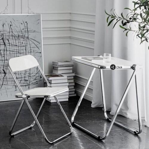 Acrylic Folding Chair Stainless Steel Stool Backrest Modern Dining
