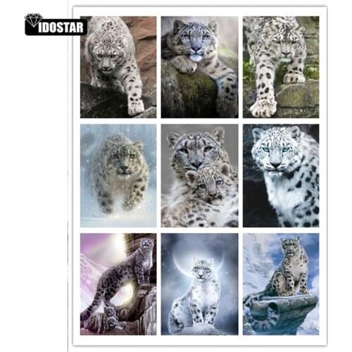 IOOSTAR full square&round DIY Diamond Embroidery 5D Diamond painting snow leopard Cross Stitch 3D Pictures of Rhinestone mosaic