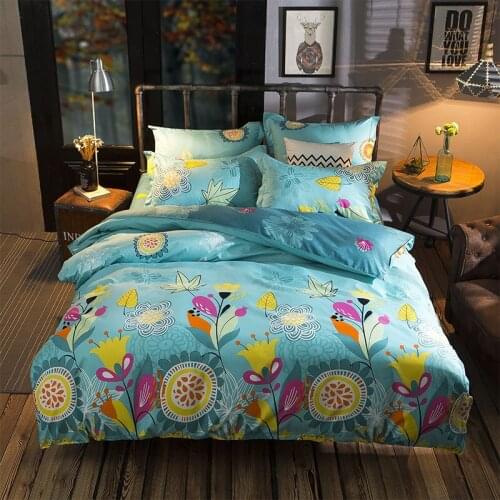 Aloe Cotton Colorful Flower Print Floral Bedding Set Nordic Pastoral Style Duvet Cover Bed Sheet Pillow Case Set
