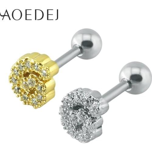 AOEDEJ Stud Earrings Gold Color Earrings for Women Crystal Ear Studs Stainless Steel Double Sided Earrings boucle d'oreille