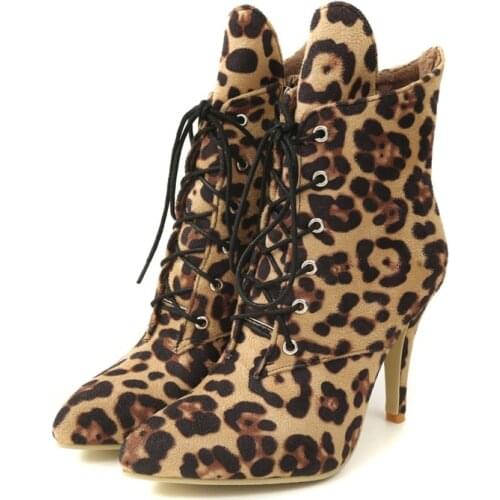 Big Size 9 10 11-15 boots women shoes ankle boots for women ladies boots Leopard print willow cross strap side zipper