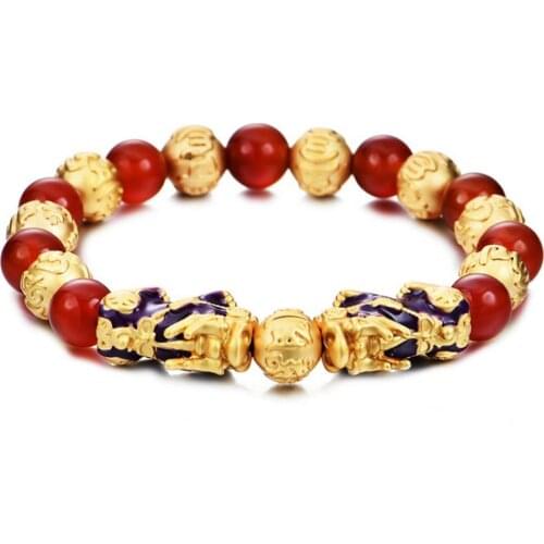Feng Shui Genuine Red Onyx Double Bracelet 2018 Women National Wind Women Fashion Temperature Discoloratio pixiu bracelet