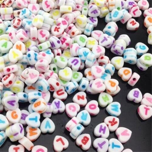 100PCs Mixed Acrylic Beads 7mm Heart White Alphabet Beads Letter Spacer Beads For Jewelry Making Pacifier Clip DIY