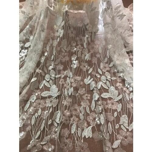 Embroidery mesh fabric z-han616 nigerian tulle lace fabric French Net Lace Fabric with sequins for bridal dress