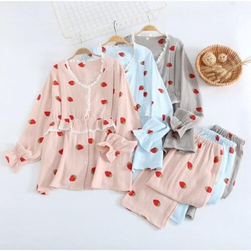 Fdfklak Pink/Blue Maternity Pajamas Set Sleepwear Long Sleeve Spring Autumn Breastfeeding Nursing Clothes For Pregnant Women
