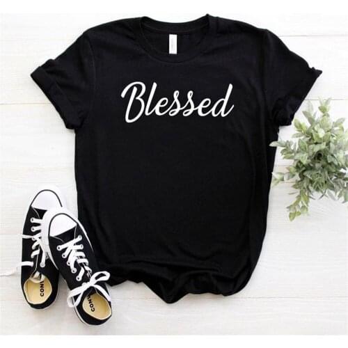 Women T Shirt Blessed Print Tshirt Women Short Sleeve O Neck T-shirt Ladies Summer Causal Tee Shirt Tops