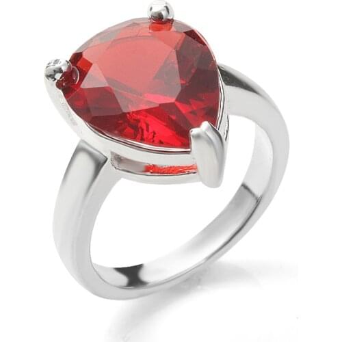 Hainon 50% off Silver Color Ring Big Red Love Heart Romantic Finger Ring for Women Wedding Engagement Jewelry Luxury Rings