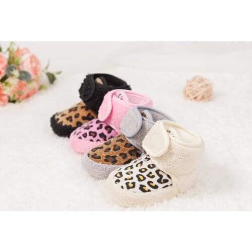 KIDSUN Newborn Baby Booties Leopard Winter Fluff Cotton Anti-slip First Walkers Infant Boy Girl Crib Shoes Toddler Snow Boots