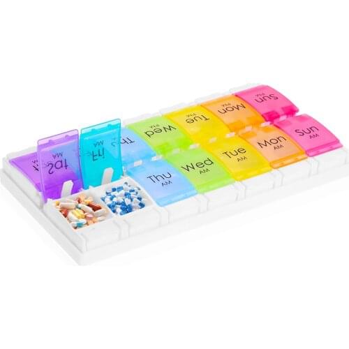 Weekly 7 Days Pill Medicine Box Holder Organizer Weekly 7 Day 14 Slots Pill Storage Box for Medications Supplements Vitamins