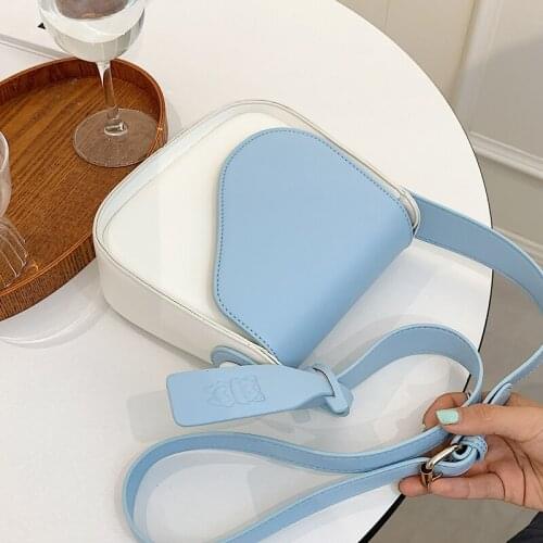 Beibao small bag womens summer 2021 new fashion color contrast texture slant cross bag solid color saddle bag slant shoulder