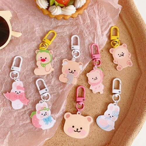 Cartoon Cute Bear Rabbit Key Buckle Student Schoolbag Girl Pencil Case Creative Decorative Accessories Pendant Key Management