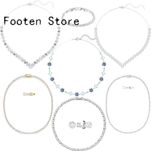 SWA Fashion Jewelry SWA New TENNIS Necklace SET White Gold Charming Round Crystal Decoration Women Luxury Romantic Jewelry Gift