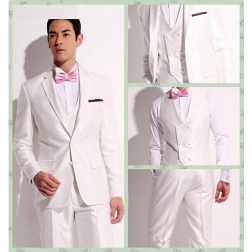 Fashion Terno Masculino Bespoke White Two Buttons Notch Lapel 3 Pieces(Jacket+Pant+Vest+Tie)Groom Bestmen Bridegroom Men Suits