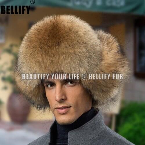 Hot sale Euroepan Men"S Winter Bomber Hat t Male Fluffy luxury real Fox Fur Thickened hats Russian Outdoor Windproof Caps