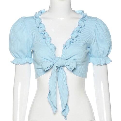 New solid color fungus side straps sexy navel T-shirt women