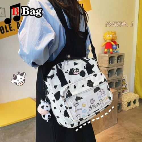New style Lovely Cow Spotted Women Backpack Female Multi-function Travel Bag Transparent Front Pocket Small Schoolbag ita bag